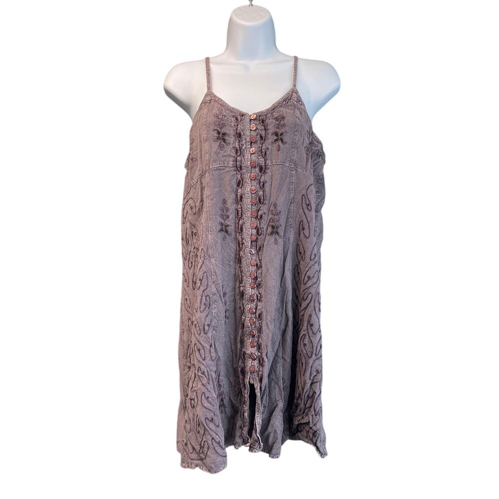 Vintage One Size Embroidery light purple summer swing dress Fairy  FLAW